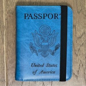 NEW! Blue USA Passport Holder and Wallet with RFID, Air Tag Slot, Pen